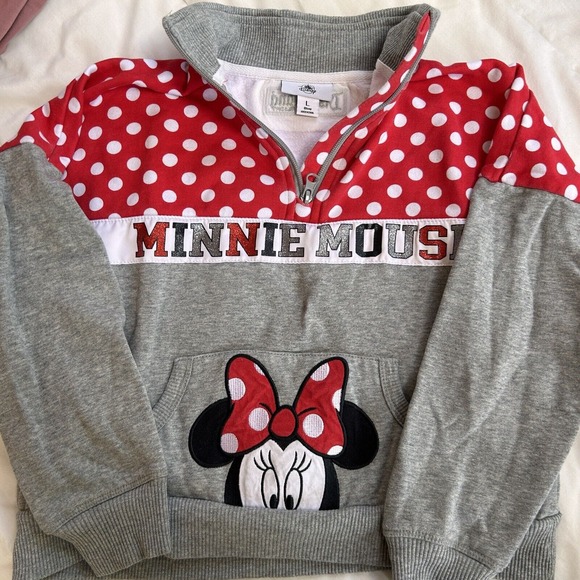 EUC‎ Disneyland Minnie Mouse Sweatshirt Pullover Girls Quarter Zip Size Large - Picture 1 of 6